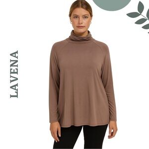 🛍️3/$40 LAVENA Knit Jersey Turtleneck Top – Cocoa Brown, Cozy & Chic Size Large